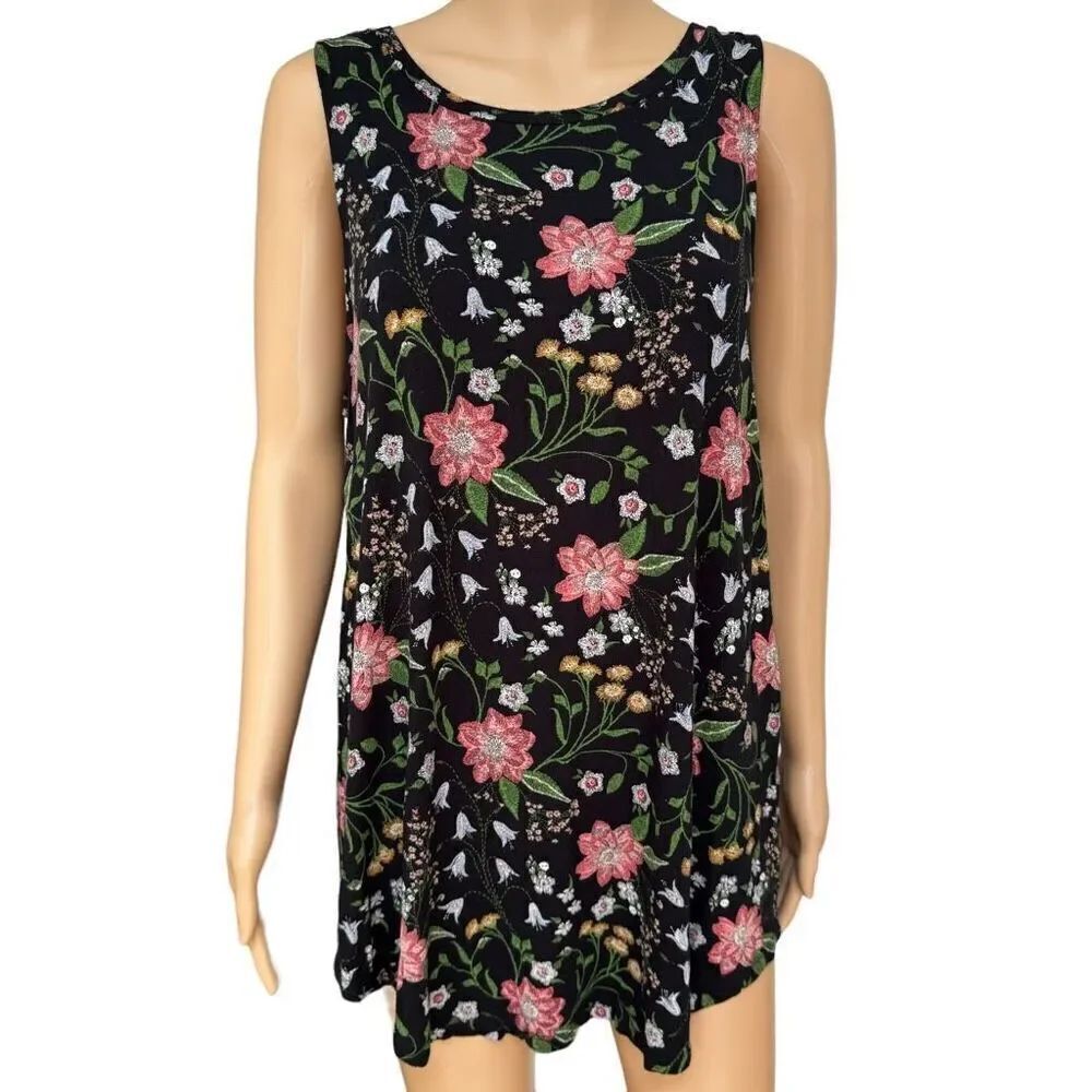 Old Navy floral sleeveless stretch top blouse tunic size L